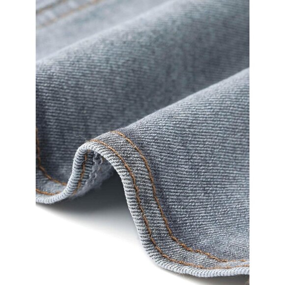 Women's Jean Jacket Slim Fit Casual Denim Jacket 3/4 Sleeves Outwear Gray - Picture 5 of 5